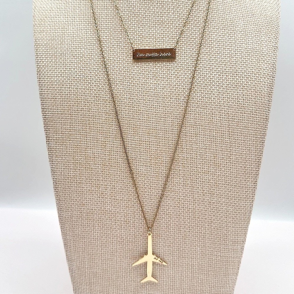 Vintage‎ 90s Express Layered Necklace Airplane Jet I'm Outta Here Travel Jewelry